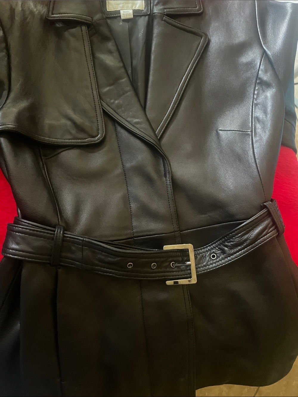 Worthington Black Leather Belted Blazer Jacket